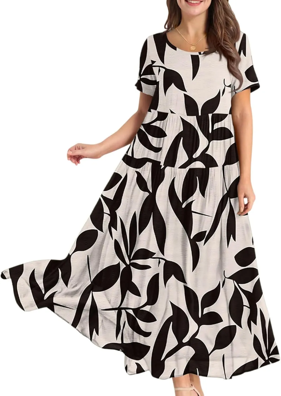 Women's Summer Bohemian Floral Pattern A Line Short Sleeve High Neck Strapless Pleated Swing Vacation Midi Dresses