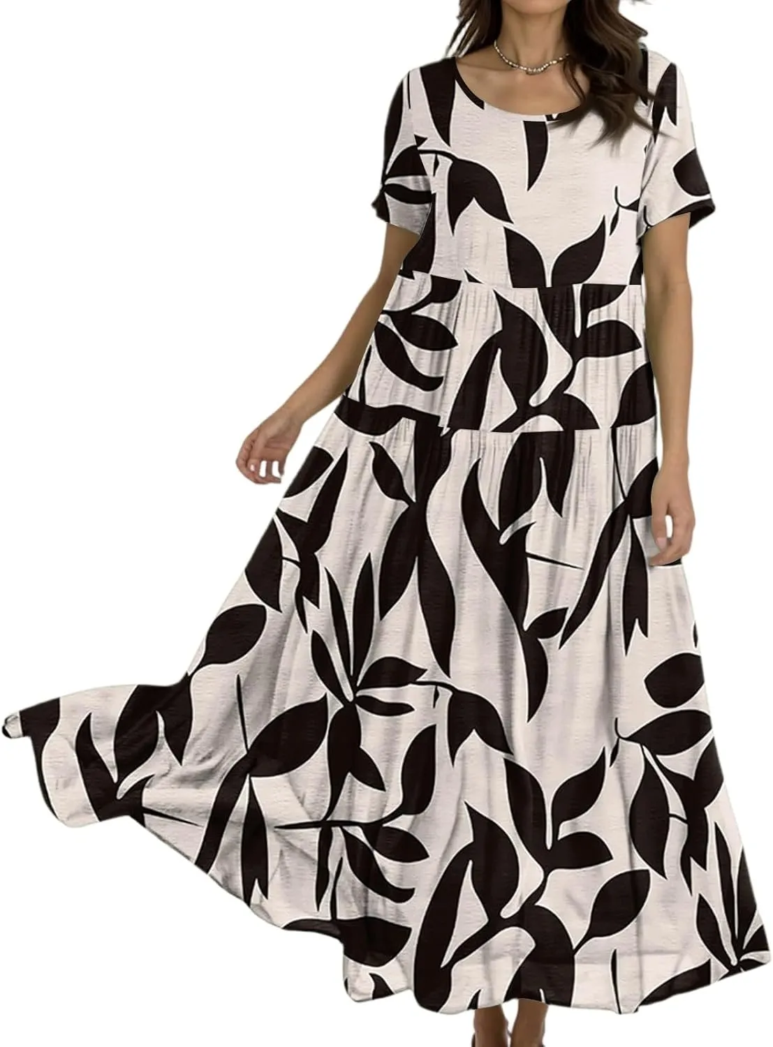 Women's Summer Bohemian Floral Pattern A Line Short Sleeve High Neck Strapless Pleated Swing Vacation Midi Dresses