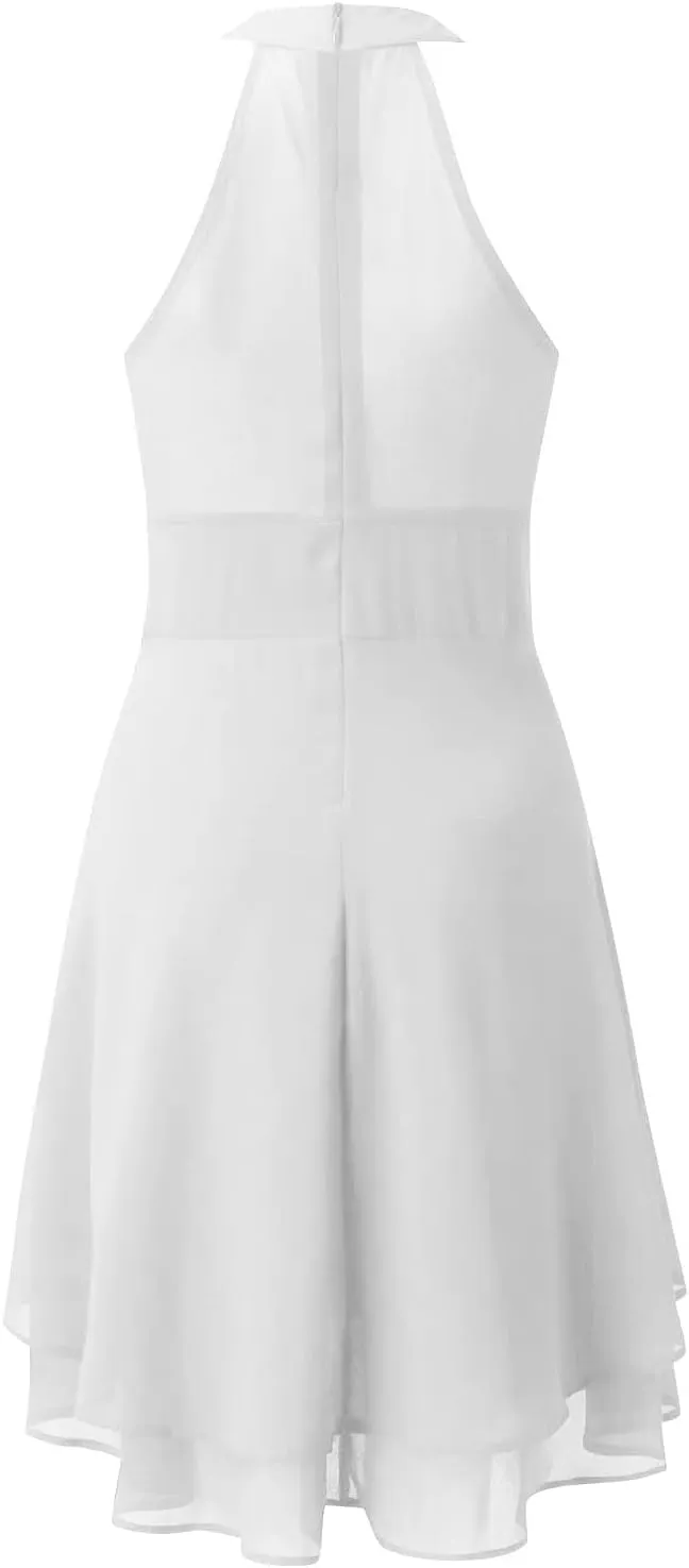 Women's Summer Dress Sleeveless Halter Neck Pletaed High Low Chiffon Tiered Layered Flowy Dress Party Wedding Outfits