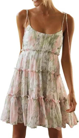 Women's Summer Dress Sleeveless Halter Neck Pletaed High Low Chiffon Tiered Layered Flowy Dress Party Wedding Outfits