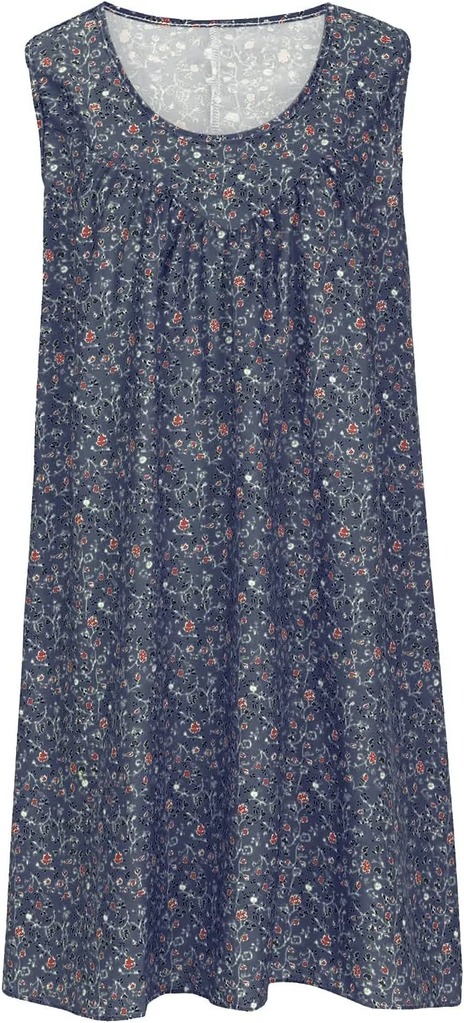 Womens Summer Floral Mini Dress Casual Sleeveless Sundress Round Neck Tank Dress Plus Size Beach Vacation Dresses