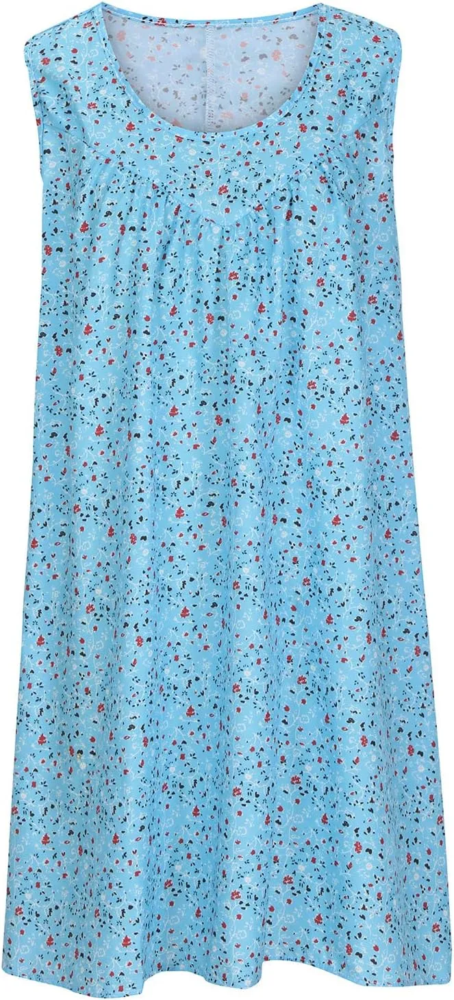 Womens Summer Floral Mini Dress Casual Sleeveless Sundress Round Neck Tank Dress Plus Size Beach Vacation Dresses
