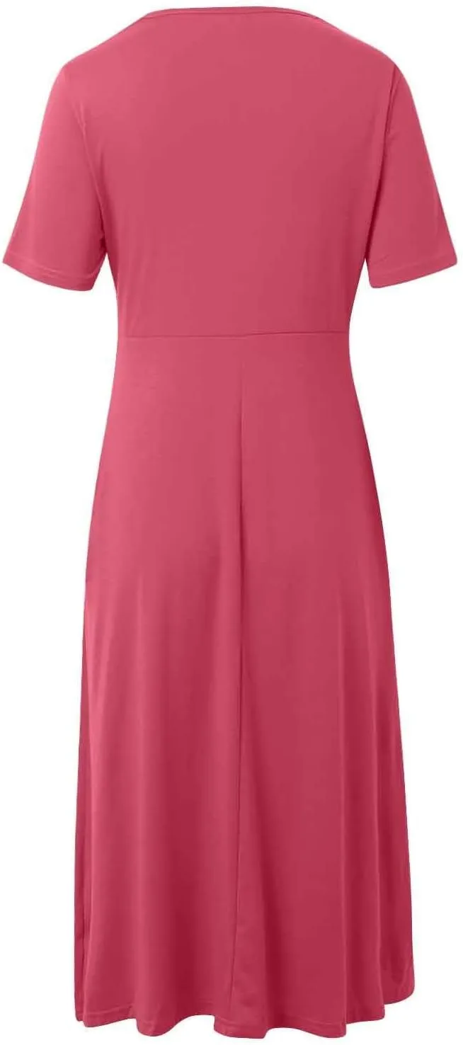 Women's Summer Short Sleeve Maxi Dress 2025 Casual V Neck High Waist A-Line Flowy Loose Solid Boho Long Dresses