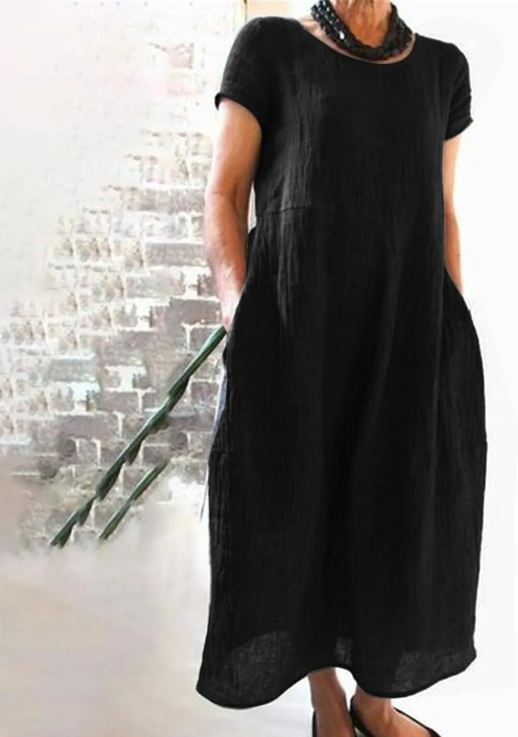 Women's Summer Short Sleeve Maxi Dress 2025 Casual V Neck Solid High Waist A-Line Flowy Loose Boho Long Dresses