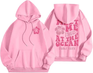 Womens Sweatshirt Graphic Hoodies Letter Print Casual Long Sleeve Drawstring Pullover Tops with Pocket, Medium