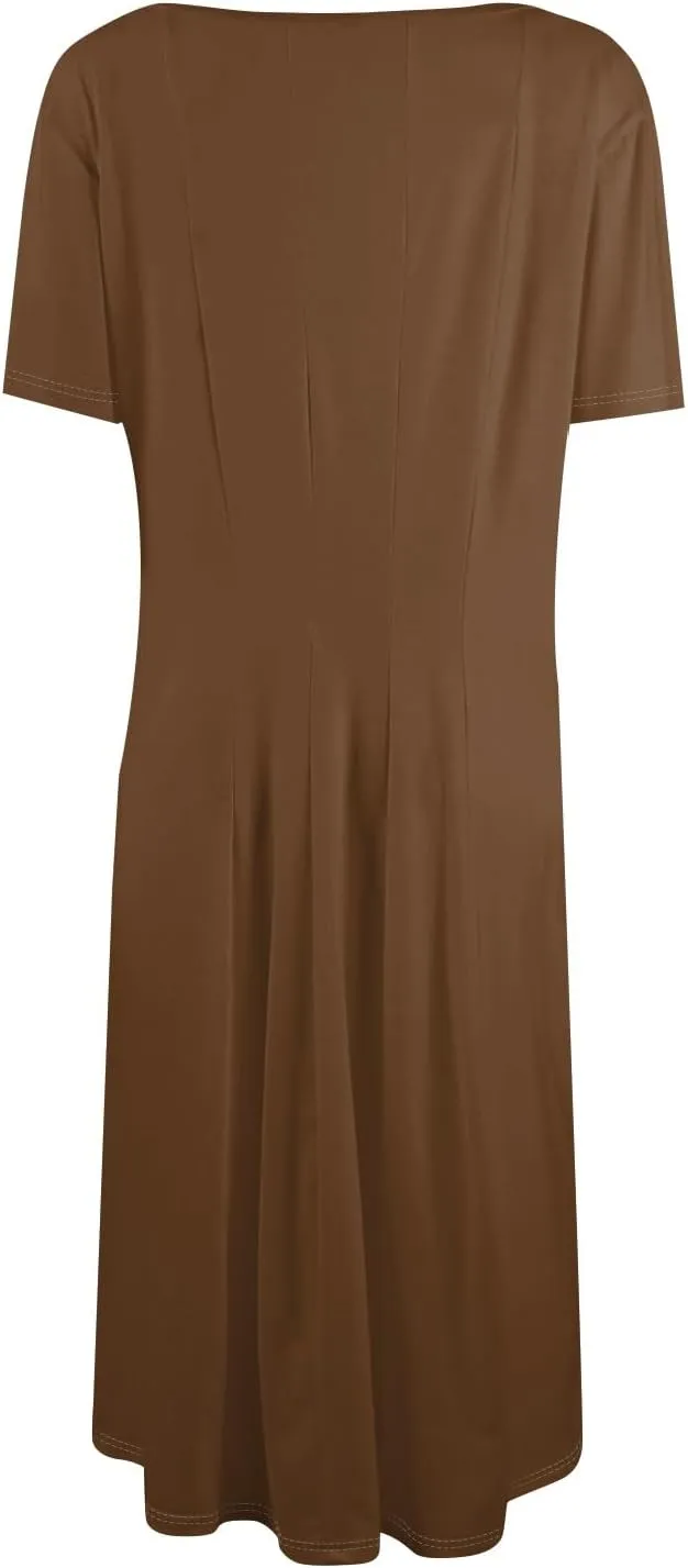 Women's Vacation Dresses 2025 Casual Loose Trendy Short Sleeve Round Neck Solid Color Gradient Midi Plus Size, S-3XL