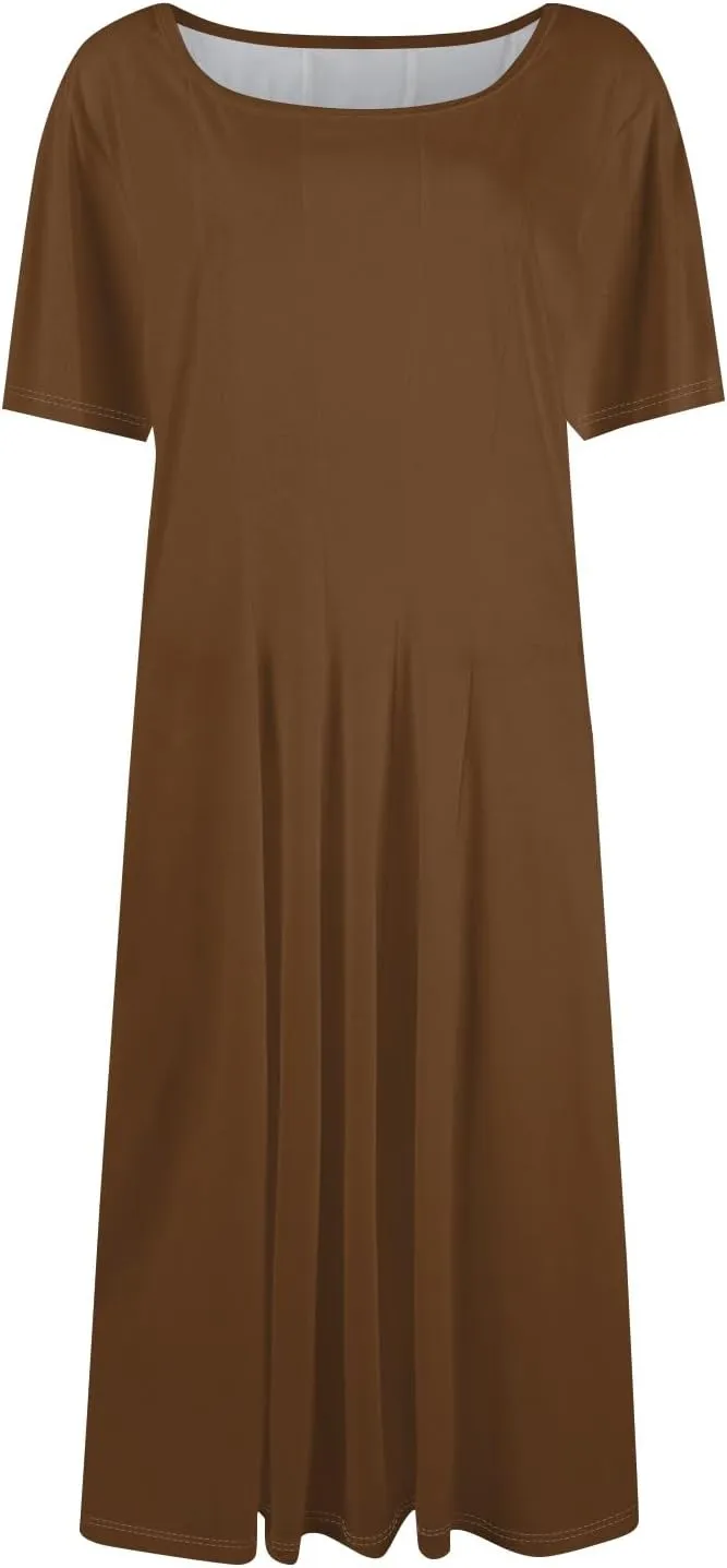 Women's Vacation Dresses 2025 Casual Loose Trendy Short Sleeve Round Neck Solid Color Gradient Midi Plus Size, S-3XL