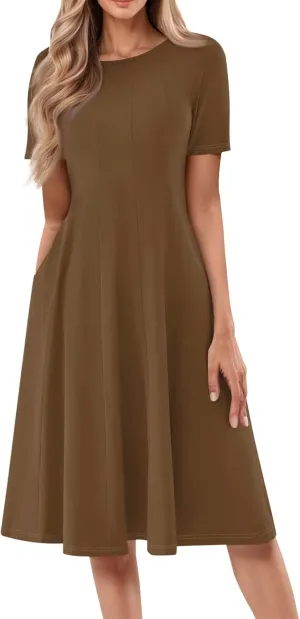 Women's Vacation Dresses 2025 Casual Loose Trendy Short Sleeve Round Neck Solid Color Gradient Midi Plus Size, S-3XL