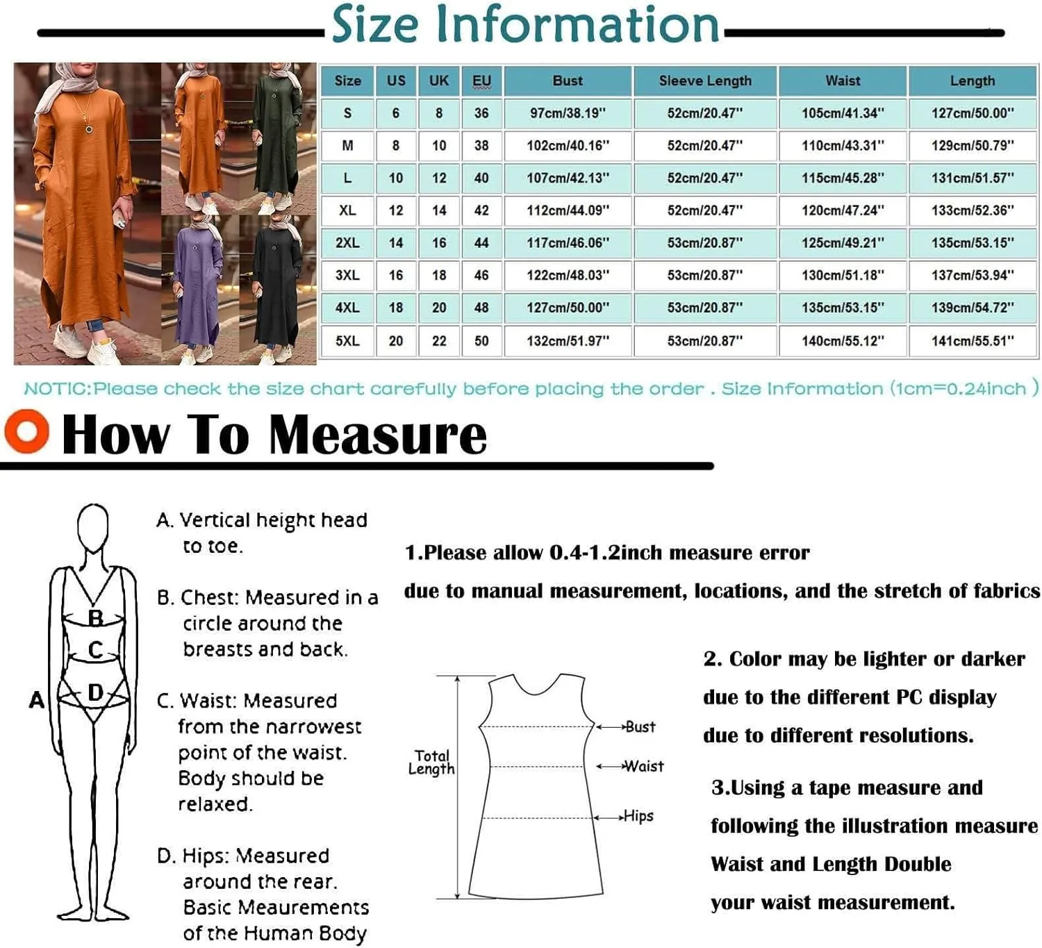Women's Vacation Dresses 2025 Summer Casual Trendy Loose Long Sleeve Round Neck Solid Maxi Muslim Dress, S-XL