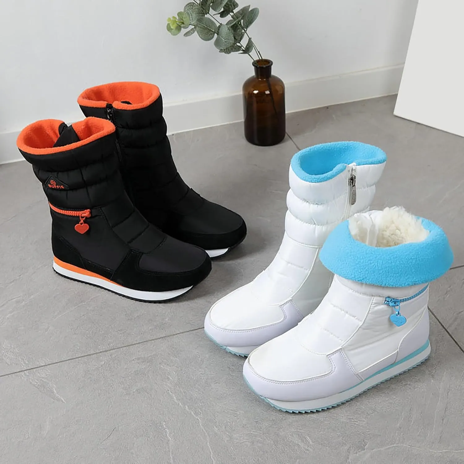 Women's Waterproof Winter Snow Boots Lightweight Warm Faux Fur Lined Mid-Calf Booties No-Slip Mini Thickening Winter Warm Fur