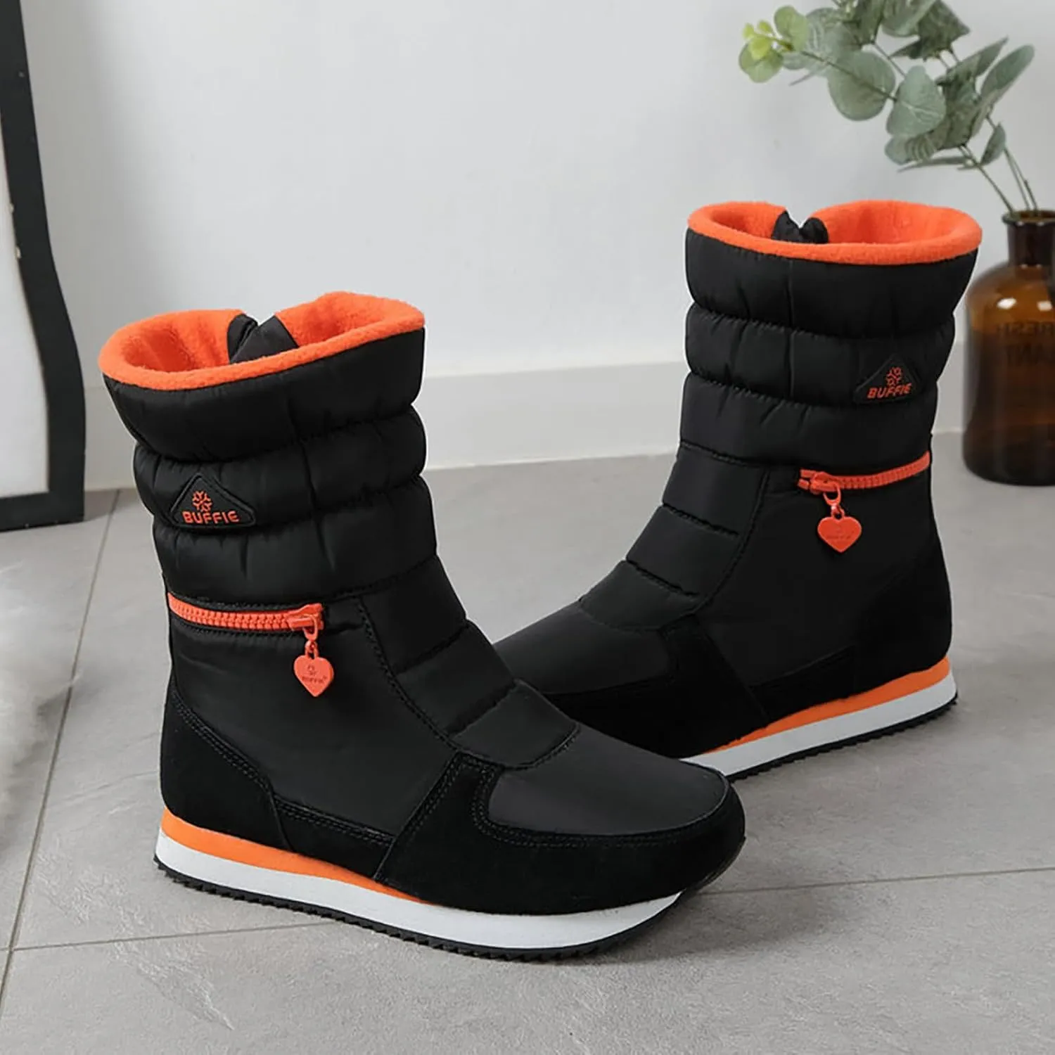 Women's Waterproof Winter Snow Boots Lightweight Warm Faux Fur Lined Mid-Calf Booties No-Slip Mini Thickening Winter Warm Fur