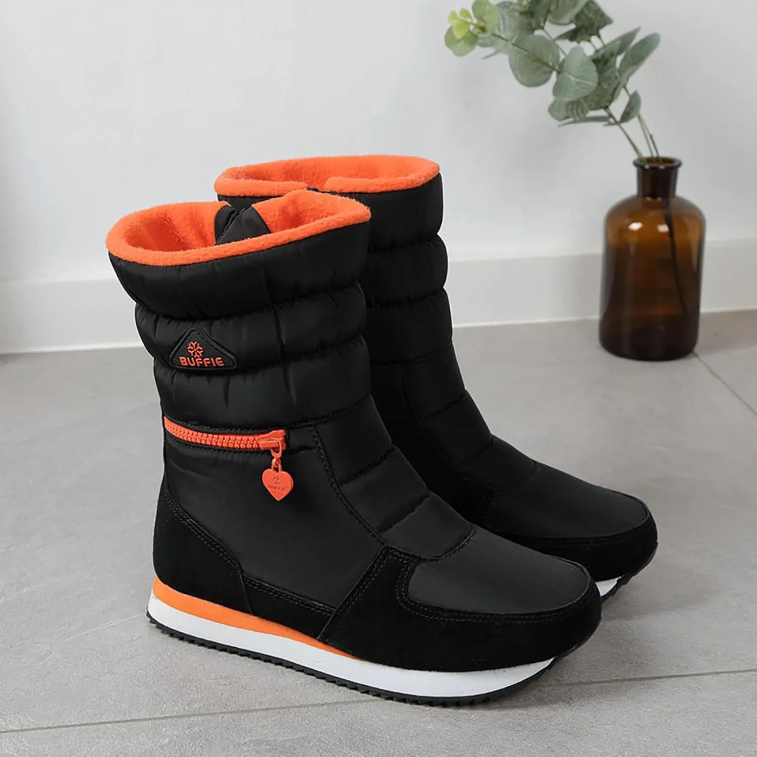 Women's Waterproof Winter Snow Boots Lightweight Warm Faux Fur Lined Mid-Calf Booties No-Slip Mini Thickening Winter Warm Fur