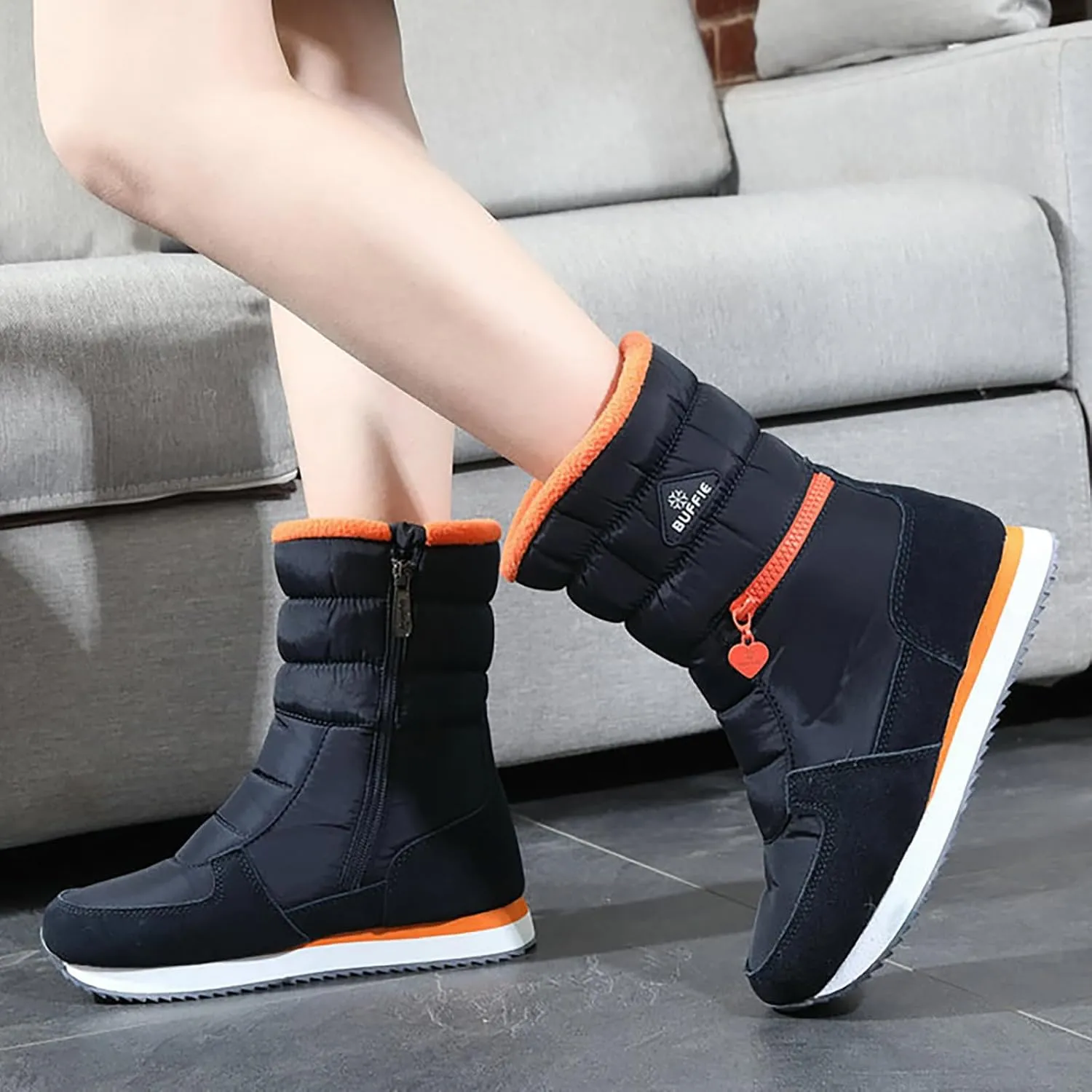Women's Waterproof Winter Snow Boots Lightweight Warm Faux Fur Lined Mid-Calf Booties No-Slip Mini Thickening Winter Warm Fur