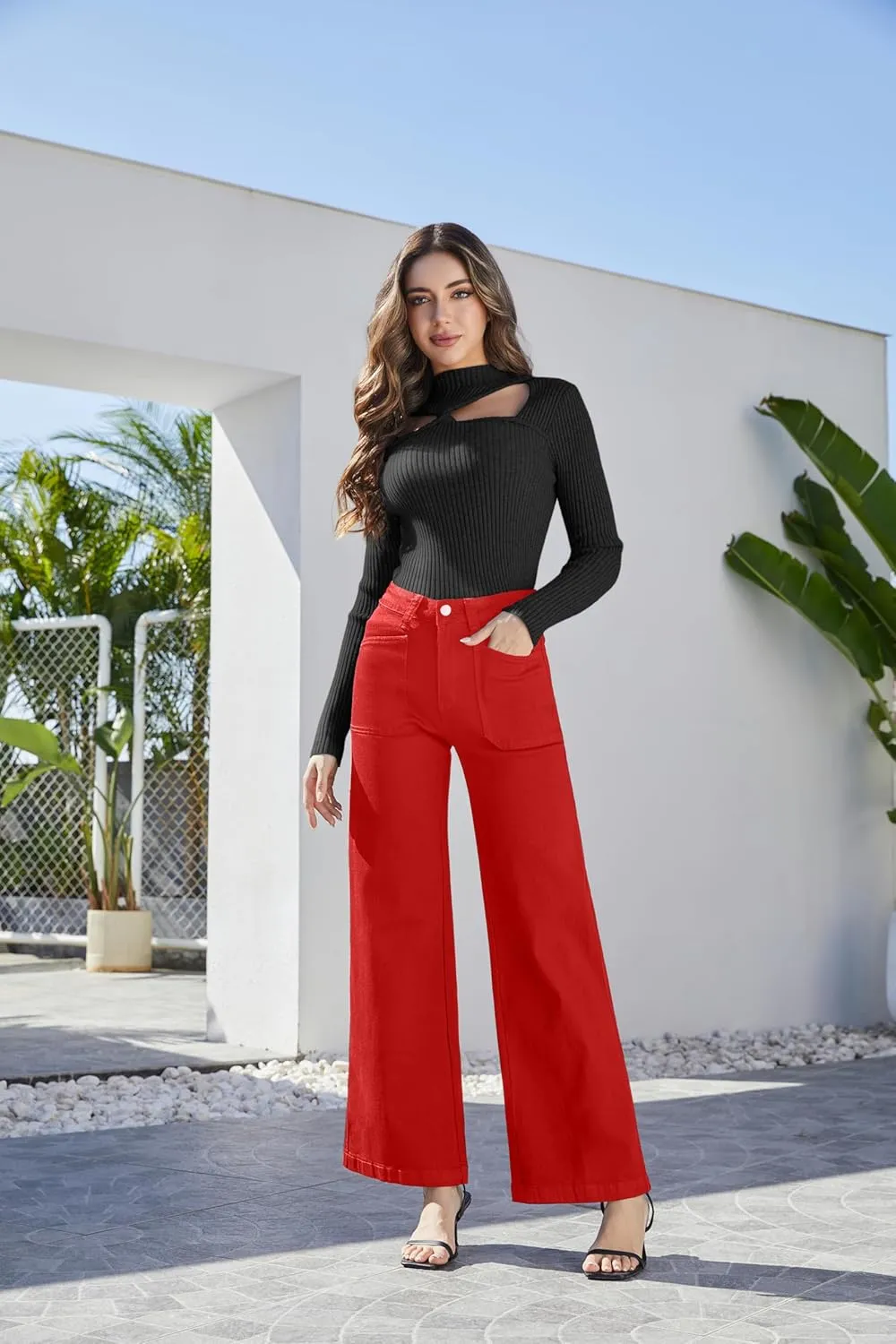 Women's Wide Leg Sweatpant Jeans Y2k Baggy Loose Trouser Jeans High Waisted Stretch Denim Pants