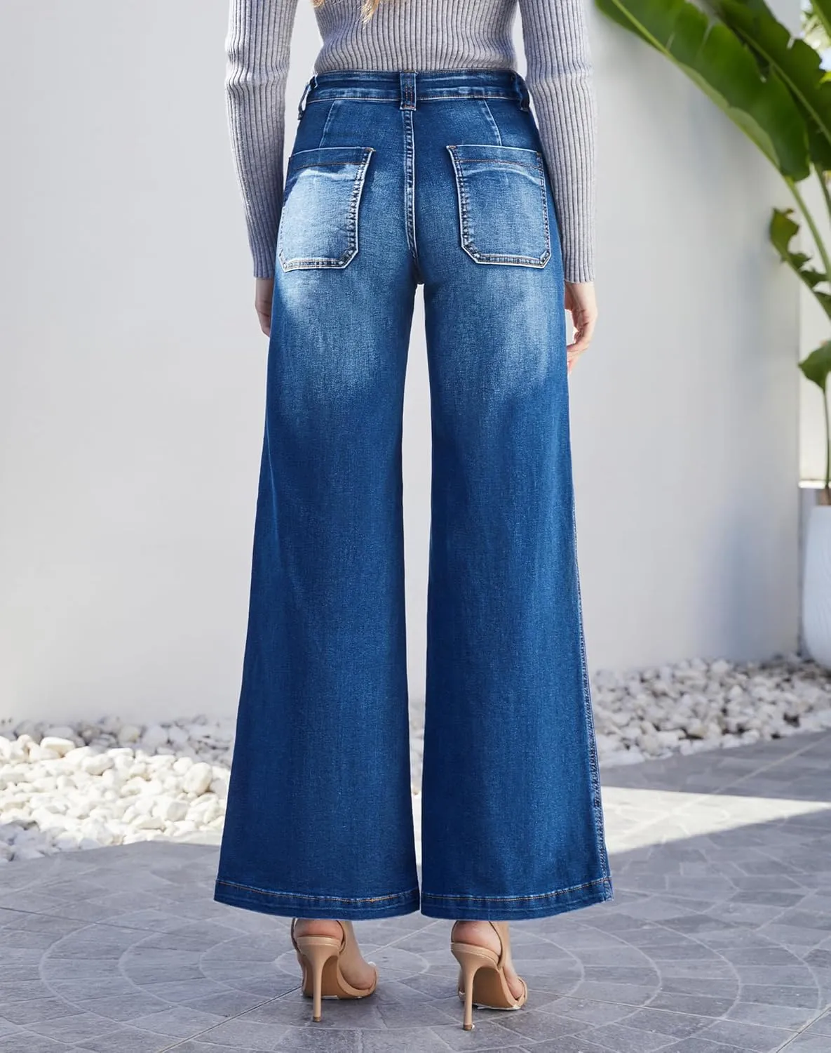 Women's Wide Leg Sweatpant Jeans Y2k Baggy Loose Trouser Jeans High Waisted Stretch Denim Pants