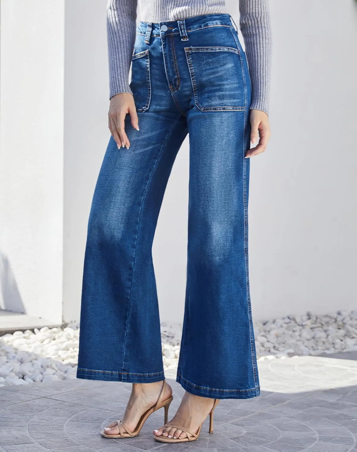 Women's Wide Leg Sweatpant Jeans Y2k Baggy Loose Trouser Jeans High Waisted Stretch Denim Pants