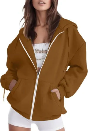 Womens Zip Up Hoodies Long Sleeve Fall Oversized Sweatshirts Fleece Y2K Jacket 2024 Fashion Clothes