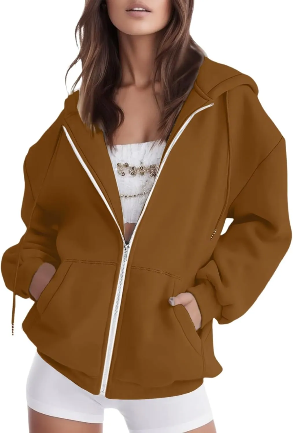Womens Zip Up Hoodies Long Sleeve Fall Oversized Sweatshirts Fleece Y2K Jacket 2024 Fashion Clothes
