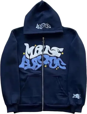 Y2k Hoodie Puff Print Hoodie Graphic Zip Up Hoodies Hip Hop Streetwear Aesthetic Sweatshirts