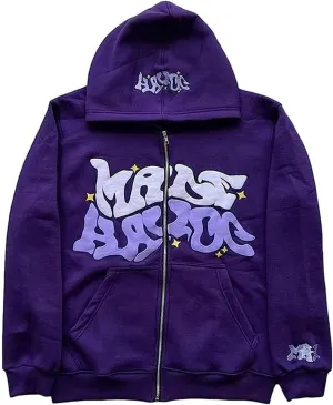 Y2k Hoodie Puff Print Hoodie Graphic Zip Up Hoodies Hip Hop Streetwear Aesthetic Sweatshirts