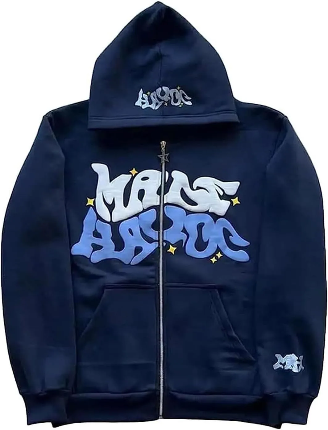 Y2k Hoodie Puff Print Hoodie Graphic Zip Up Hoodies Hip Hop Streetwear Aesthetic Sweatshirts
