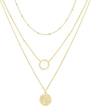 YANCHUN Gold 3 Layered Necklaces for Women Charm Necklace Multi-Layered Disc Necklace Layering Necklaces Layer Necklaces