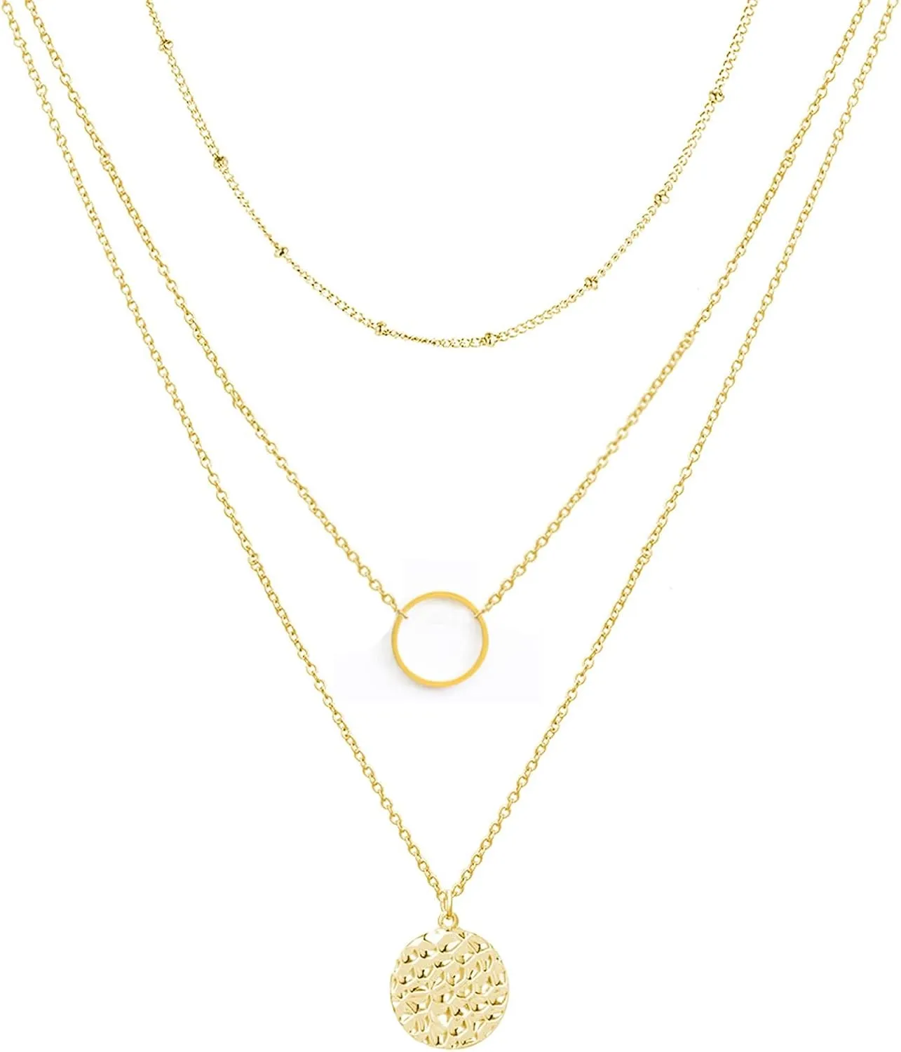 YANCHUN Gold 3 Layered Necklaces for Women Charm Necklace Multi-Layered Disc Necklace Layering Necklaces Layer Necklaces