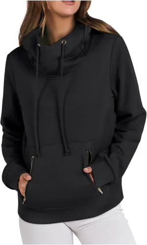 yardsong Hoodies for Women 2024 Fashion Cowl Neck Long Sleeve Sweatshirts Teen Girls Casual Pullover with Zipper Pockets