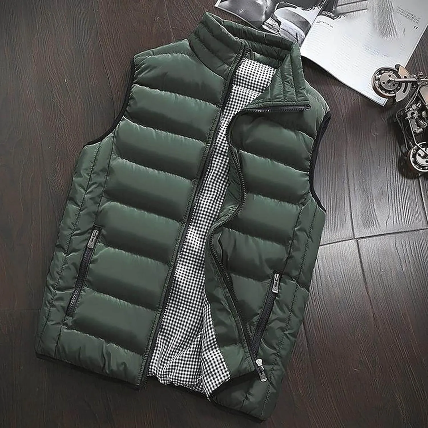 Ymosrh Men's Puffer Vest Outdoor Casual Stand Collar Padded Vest Coats Packable Vest, M-5XL