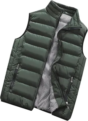 Ymosrh Men's Puffer Vest Outdoor Casual Stand Collar Padded Vest Coats Packable Vest, M-5XL