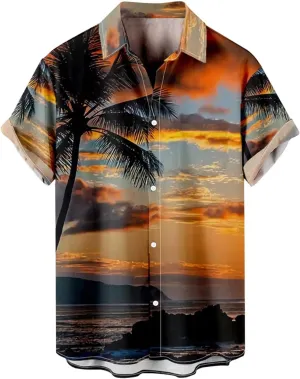Ymosrh Men's Summer Shirts Hawaiian Floral Shirts Buttons Up Tropical Holiday Beach Shirts Button Short Shirts, XL-3XL