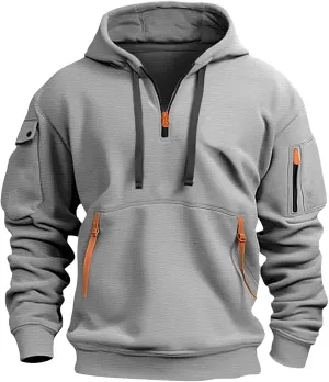 Ymosrh Mens Tactical Cargo Hoodie Athletic Work Hooded Sweatshirt Pullover Hoodies with Zipper Pockets Winter Sweatshirts