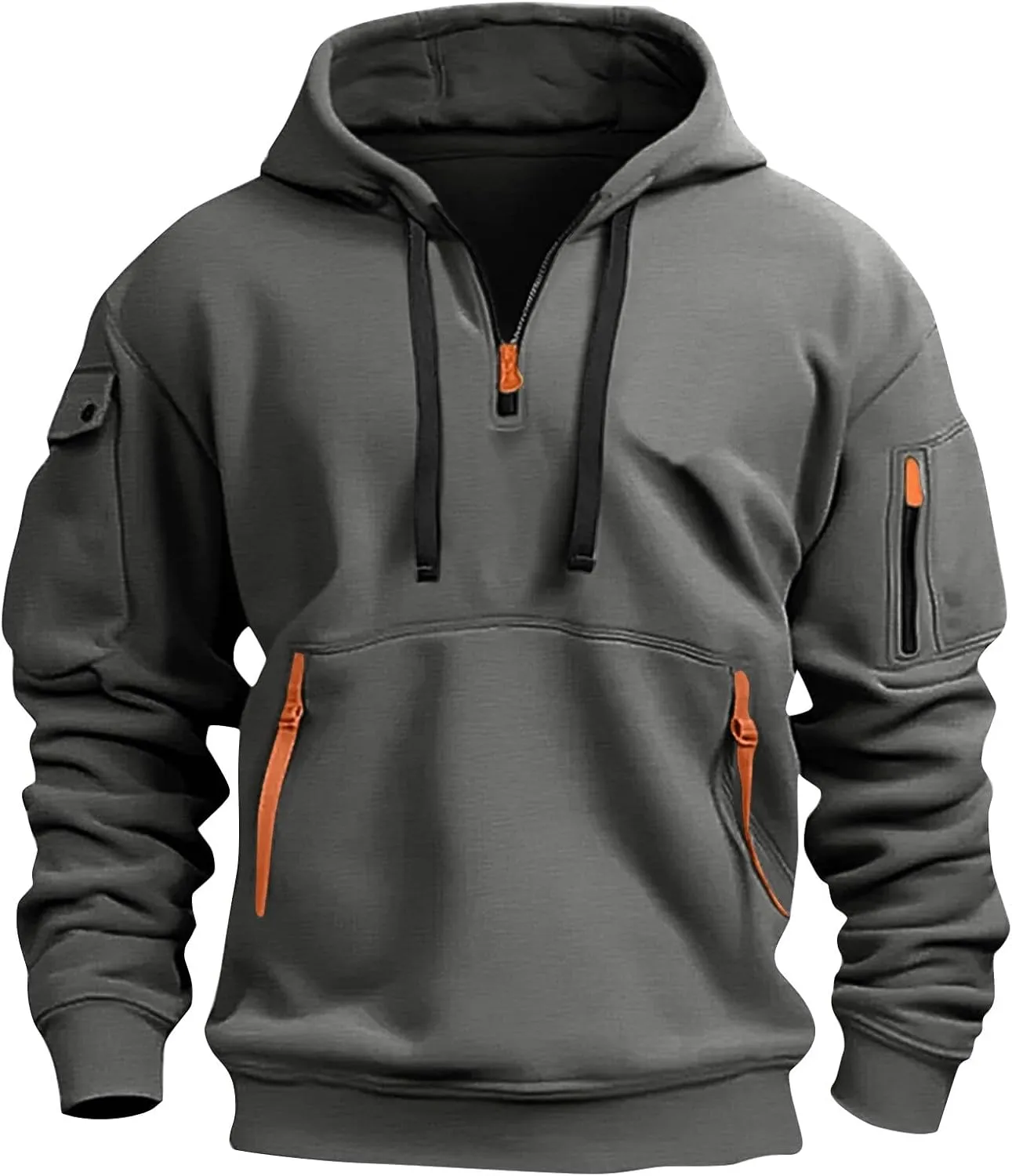 Ymosrh Mens Tactical Cargo Hoodie Athletic Work Hooded Sweatshirt Pullover Hoodies with Zipper Pockets Winter Sweatshirts