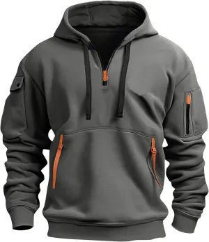 Ymosrh Mens Tactical Cargo Hoodie Athletic Work Hooded Sweatshirt Pullover Hoodies with Zipper Pockets Winter Sweatshirts