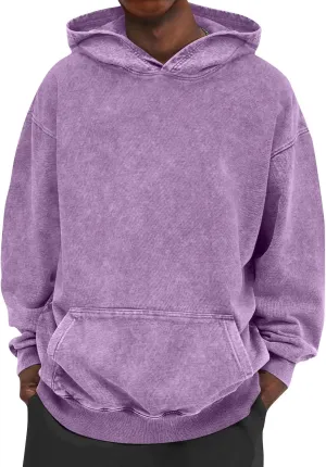 Ymosrh Men's Washed Hoodie Oversized Hooded Sweatshirt Acid Wash Cotton Baggy Streetwear Sweatshirts Workout Hoodies