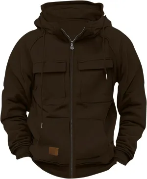 Ymosrh Men's Winter Work Hoodie Zip Up Hoodies with Pockets Long Sleeve Cargo Sweatshirt Sports Hooded Jacket
