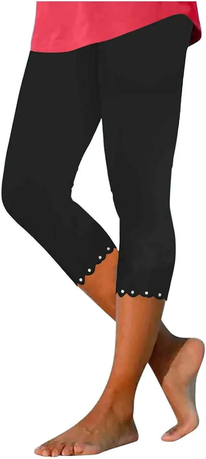 Yoga Leggings for Women Cropped Trousers High Waist Capri Pants Summer Elastic Slim Solid 3/4 Length Stretch Trouser