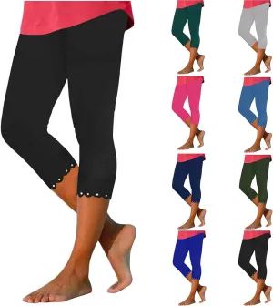 Yoga Leggings for Women Cropped Trousers High Waist Capri Pants Summer Elastic Slim Solid 3/4 Length Stretch Trouser
