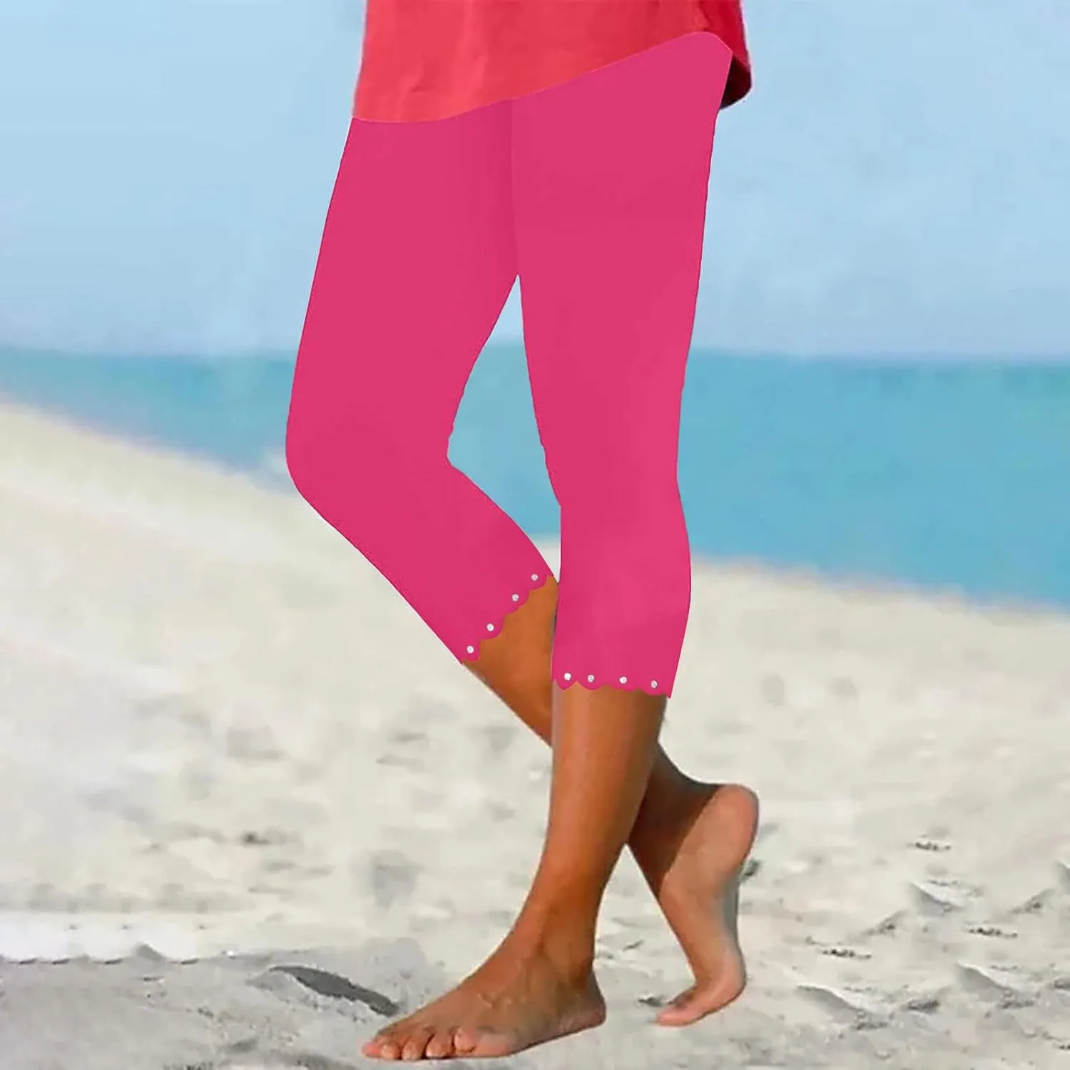 Yoga Leggings for Women Cropped Trousers High Waist Capri Pants Summer Elastic Slim Solid 3/4 Length Stretch Trouser