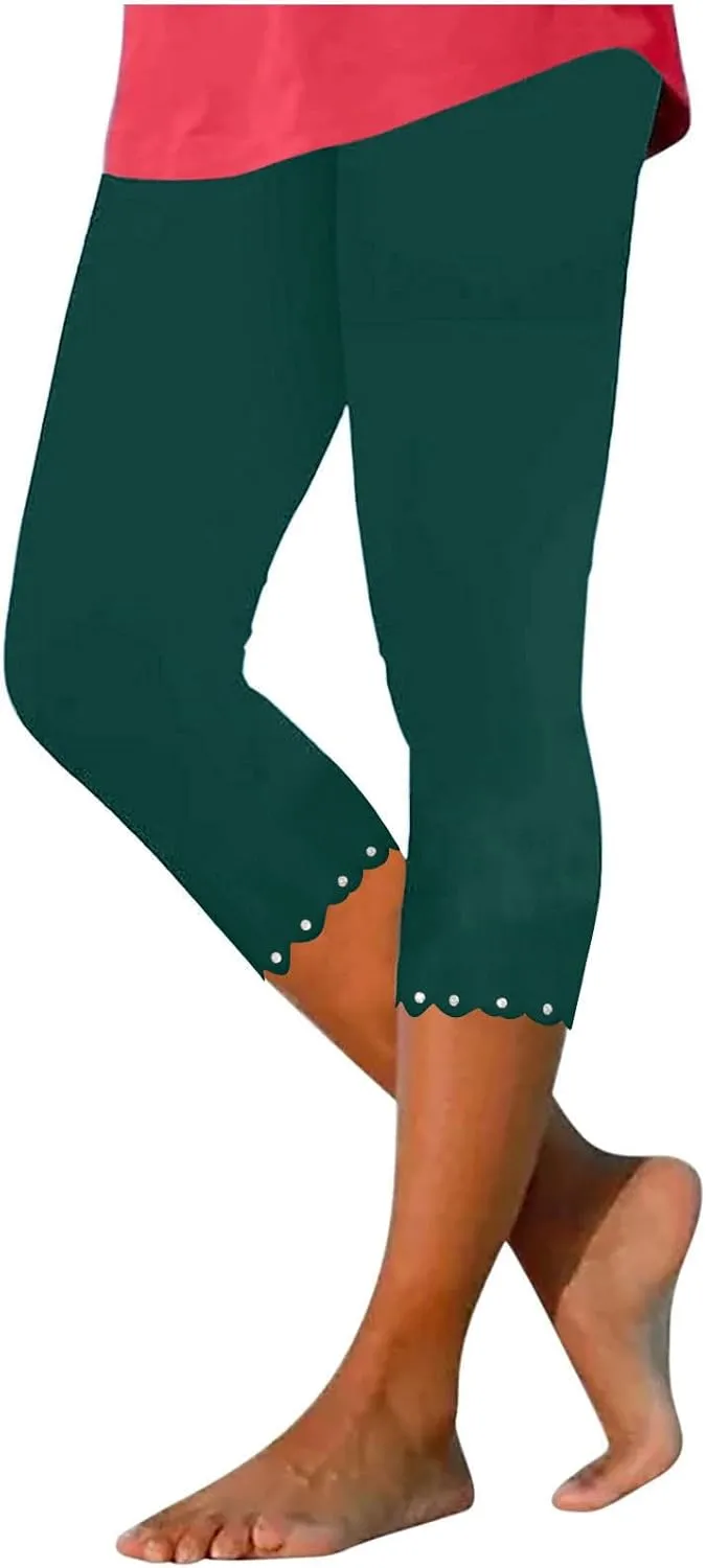 Yoga Leggings for Women Cropped Trousers High Waist Capri Pants Summer Elastic Slim Solid 3/4 Length Stretch Trouser