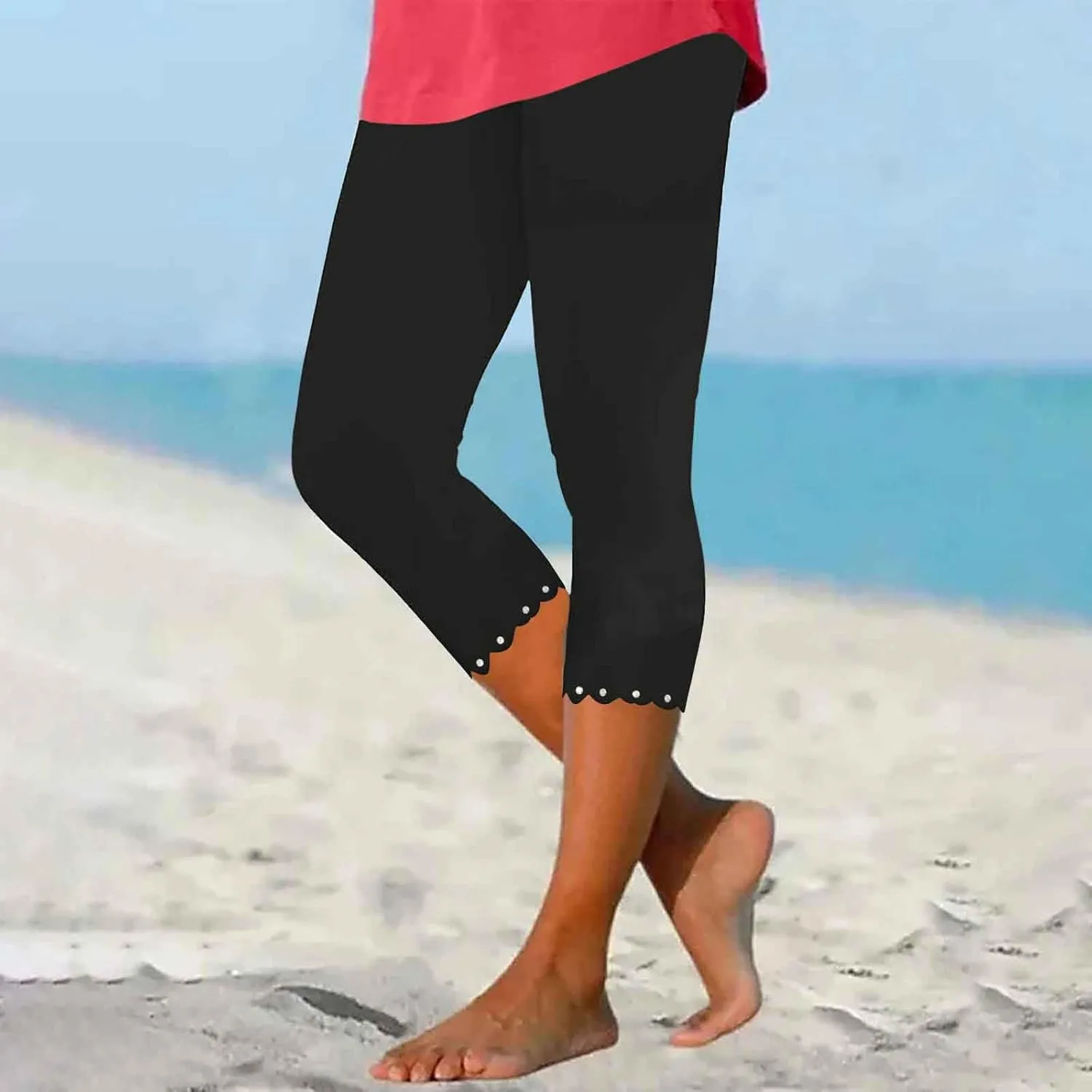 Yoga Leggings for Women Cropped Trousers High Waist Capri Pants Summer Elastic Slim Solid 3/4 Length Stretch Trouser