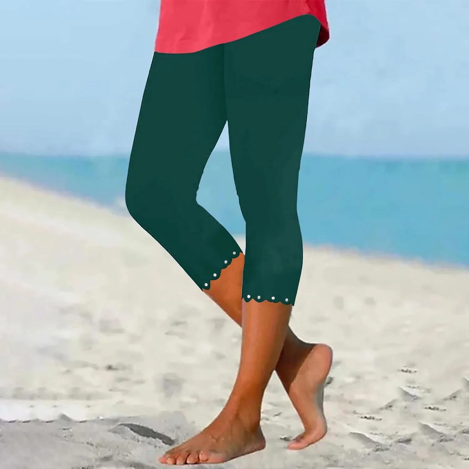 Yoga Leggings for Women Cropped Trousers High Waist Capri Pants Summer Elastic Slim Solid 3/4 Length Stretch Trouser