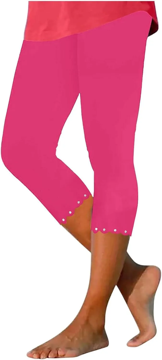 Yoga Leggings for Women Cropped Trousers High Waist Capri Pants Summer Elastic Slim Solid 3/4 Length Stretch Trouser