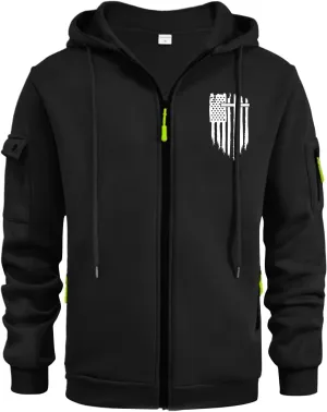 ZEFOTIM Mens Zip Up Hoodies American Flag Hoodie Fashion Funny Travel Long Sleeve Drawstring Sweatshirt with Pocket