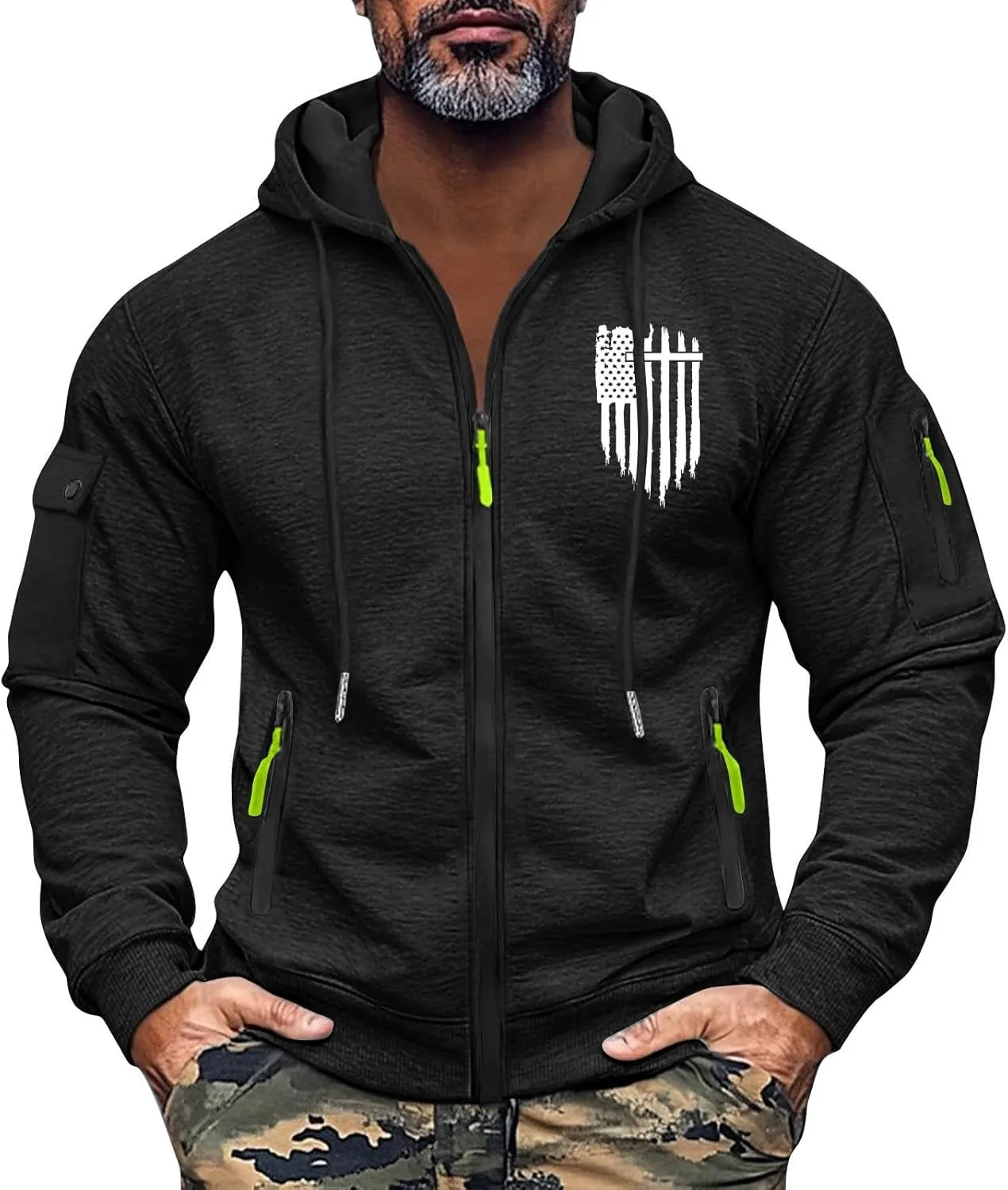 ZEFOTIM Mens Zip Up Hoodies American Flag Hoodie Fashion Funny Travel Long Sleeve Drawstring Sweatshirt with Pocket