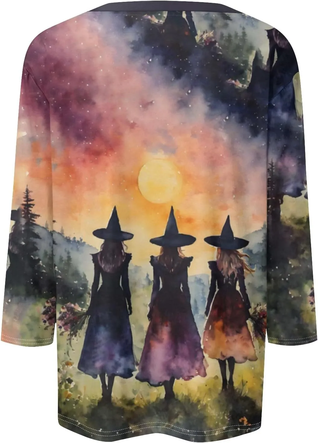 ZEFOTIM Womens Halloween Tops 3/4 Length Sleeve Crewneck Casual Scary Funny Shirts Ghost Bat Witch Tops
