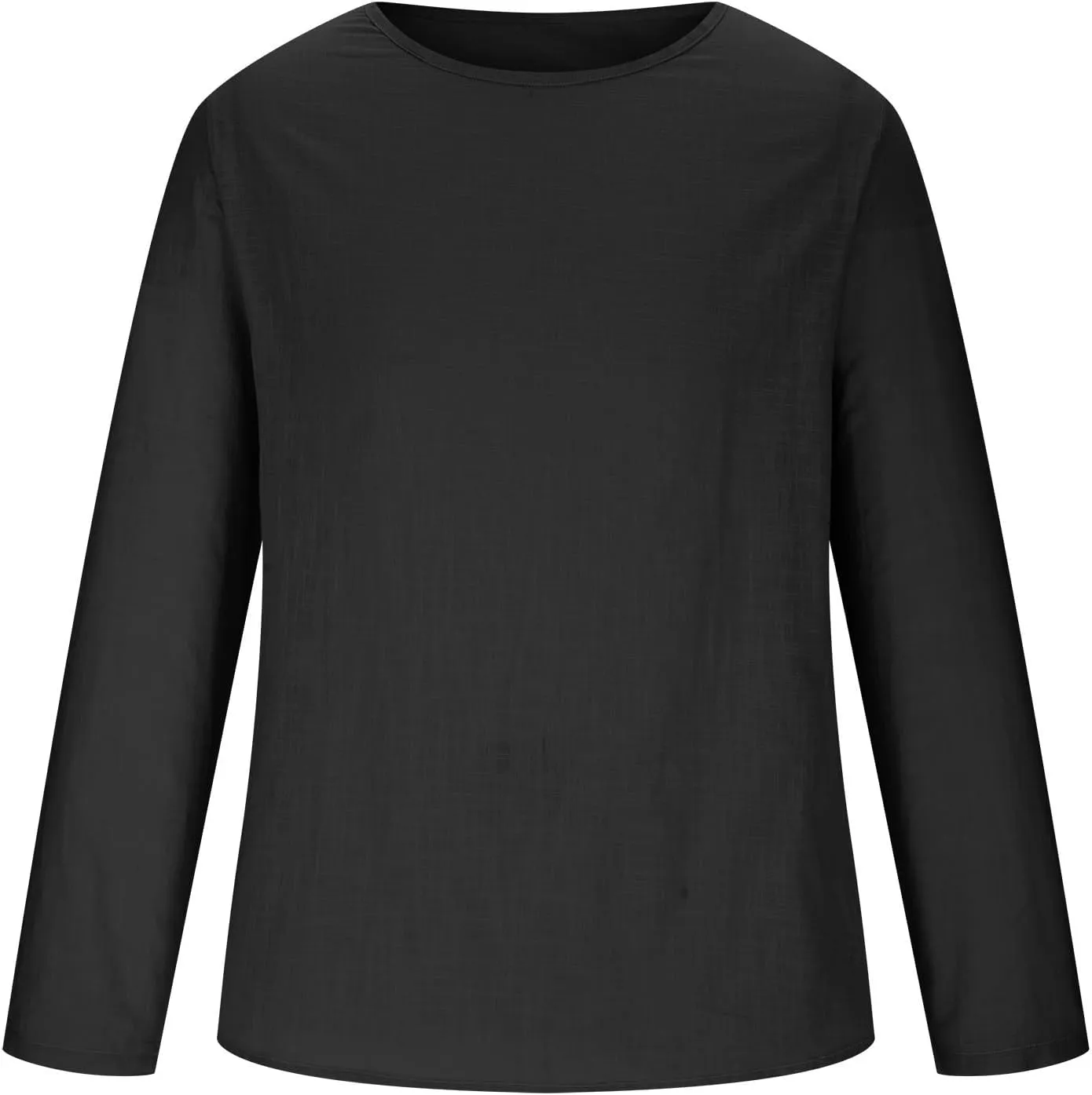 Zeiyignr Cotton Linen Shirts for Men Casual Shirts Round Neck Lightweight Long Sleeve Beach Shirt Loose Fit Hawaiian T Shirts
