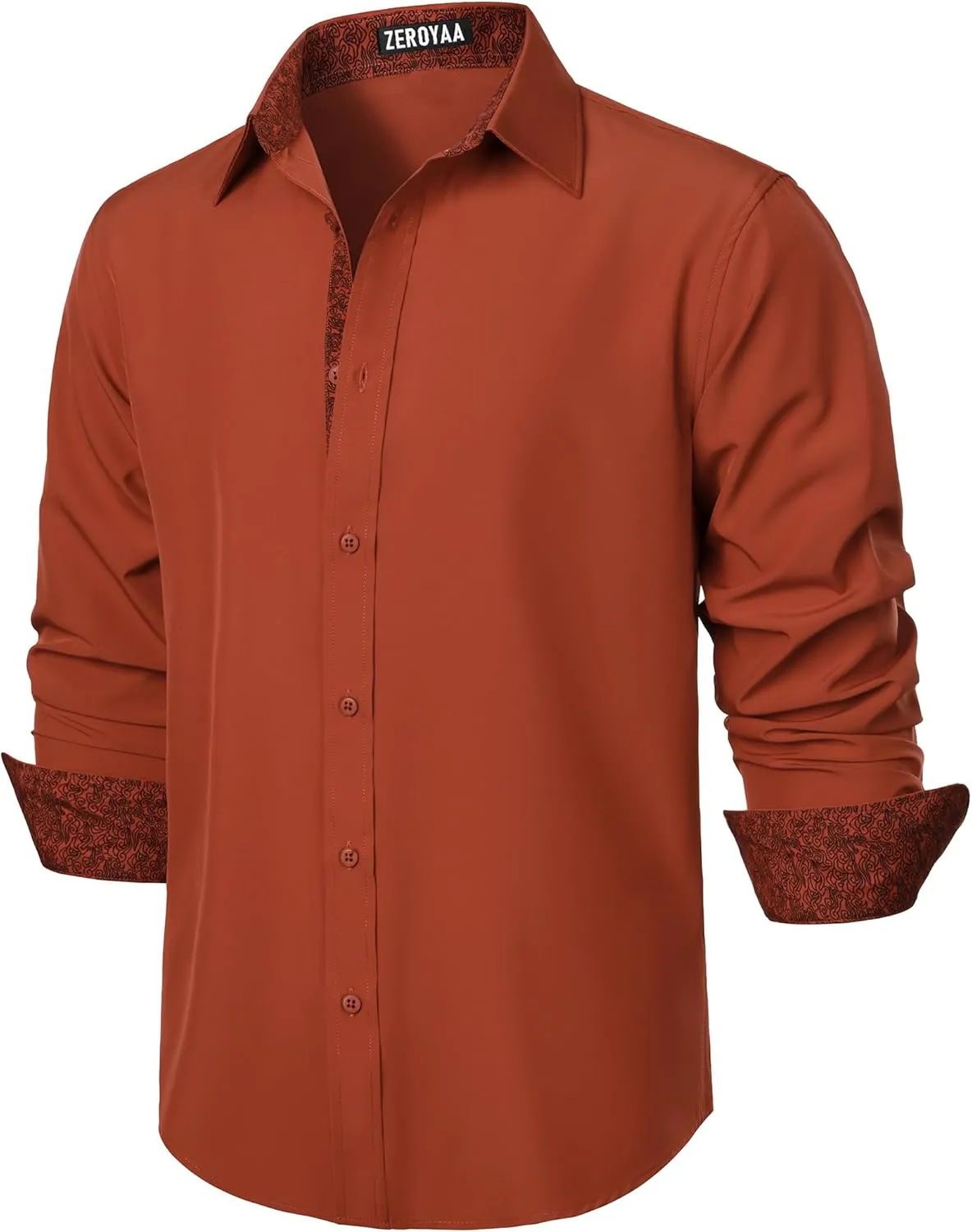 ZEROYAA Men's Regular Fit Dress Shirt Stretch Wrinkle-Free Long Sleeve Casual Business Button Up Shirts